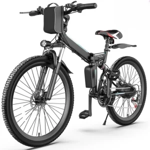 Gocio 26 in. Electric Bike for Adults, 500W Folding Electric Mountain Bicycle Max 50Miles, Full Suspension, 48V Foldable E-Bike with Removable 374.4Wh Lithium-Ion Battery Electric City Bike